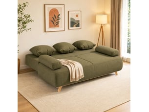 Canapé droit convertible VIVRYN 3 places Velours côtelé vert avec coffre de rangement