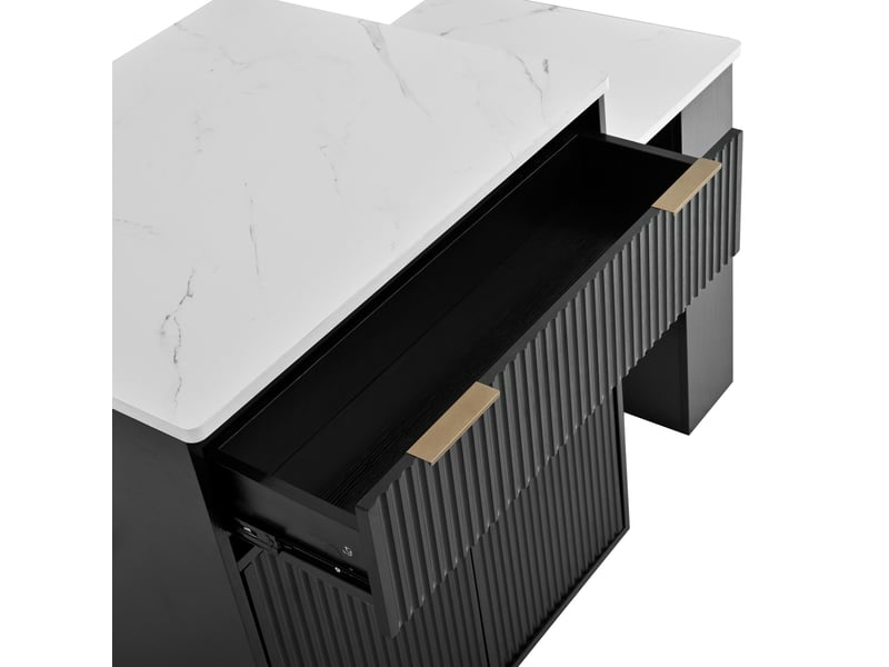  Îlot de cuisine à roulettes 127.5x67x92 cm extensible led mdf noir  - Conforama D