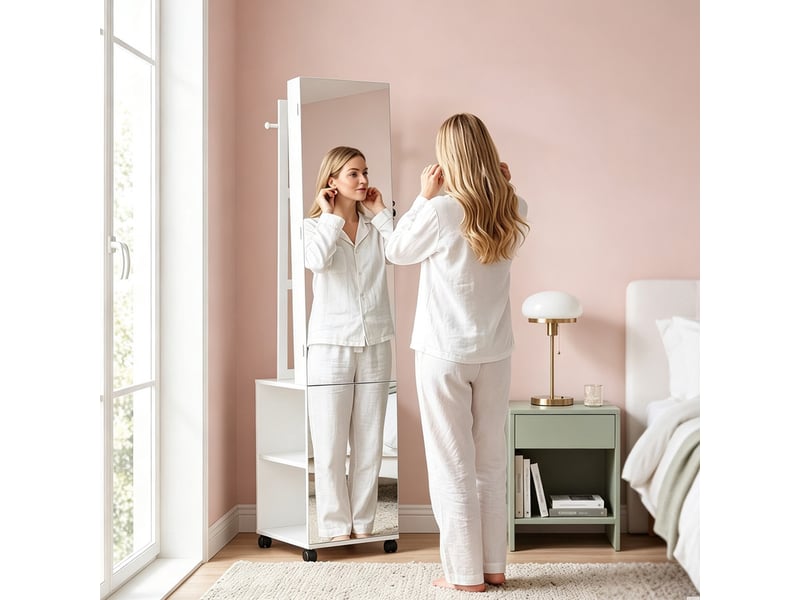  Armoire à bijoux blanche sur pied avec miroir pleine hauteur et éclairage led  - Conforama B