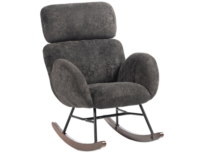 Fauteuil à bascule rembourré avec appui-tête réglable, revêtement en velours à motif gouttes de pluie, gris foncé - Conforama B