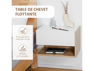 Lot de 2 tables de chevet murales - lot de 2 tables de nuit - tiroir coulissant, bicolore aspect chêne blanc, étagère