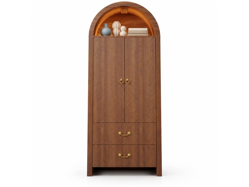  Armoire haute noyer avec niche arche led réglable par application, 2 portes et 2 tiroirs  - Conforama A