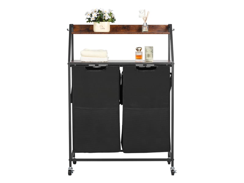  Vevor trieur de linge 2 niveaux 2 compartiments avec roulettes et crochets noir  - Conforama A