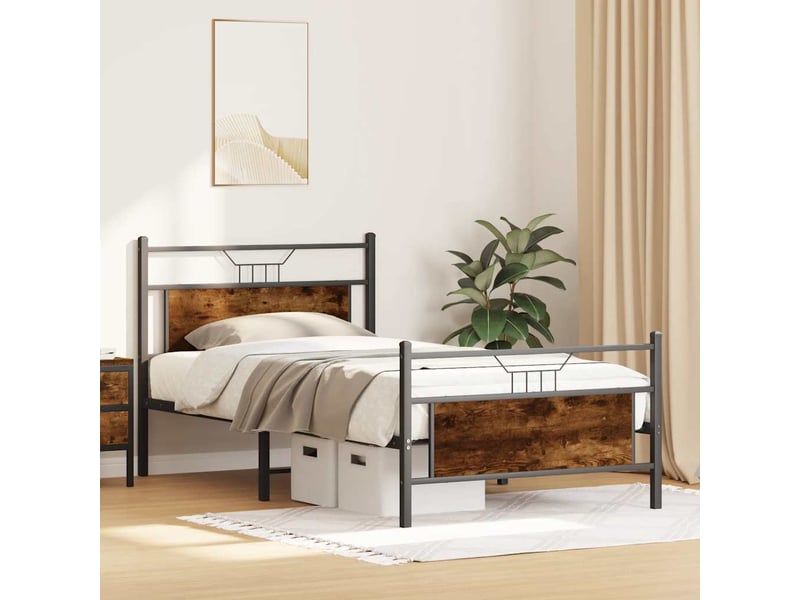  Lit simple- lit adulte -  cadre de lit sans matelas chêne fumé 100x200 cm bois ingénierie  - Conforama C