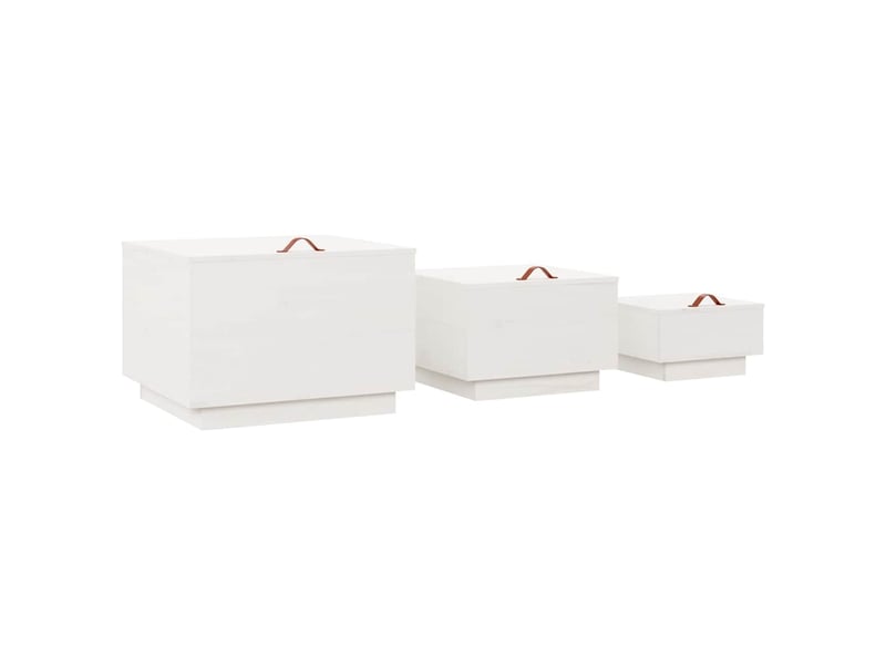  Boîtes de rangement et couvercles 3pcs blanc bois massif de pin  - Conforama E