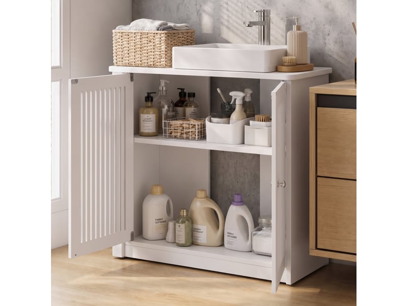  Meuble sous lavabo 60x30x60 cm portes doubles à lamelles mdf et panneau de particules blanc  - Conforama B