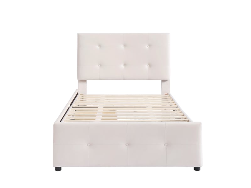 Feeohome lit enfant fille 90x200 cm, lit pour enfants avec tête de lits réglable et sommier à lattes, lit princesse avec 2 tiroirs, cadre de lit pour adolescent, enfant (beige) - Conforama A