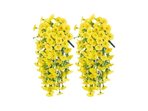 Lot de 2 fleurs artificielles suspendues résistantes aux uv - guirlandes de fleurs de jour de 75 cm, réalistes pour la décoration du jardin et de la maison, jaune-aquaforge