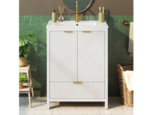 Meuble vasque sur pied 61 x 47 x 87 cm – blanc – vasque céramique, tiroir et 2 portes à fermeture douce