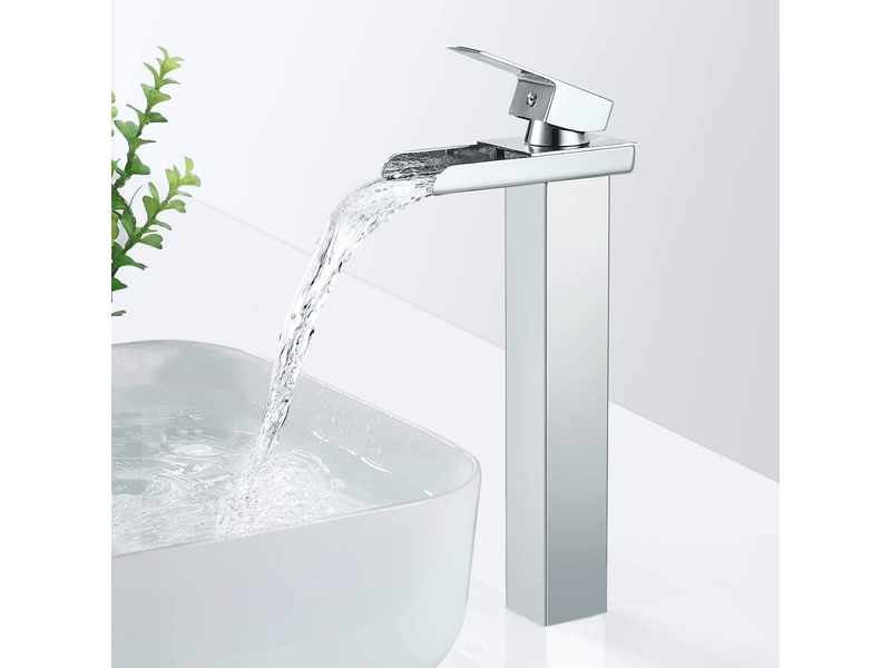  Robinet salle de bain cascade chromé, mitigeur lavabo cascade haut,eau froide &amp; chaude disponible, avec tuyau d'arrivée d'eau de 80 cm  - Conforama B