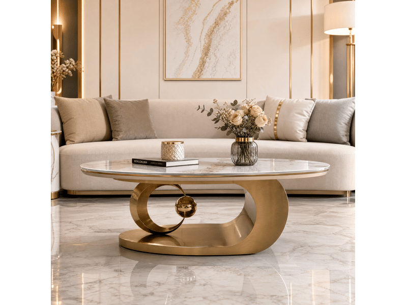  Table basse ovale 120 cm effet marbre blanc, piètement doré evryae  - Conforama D
