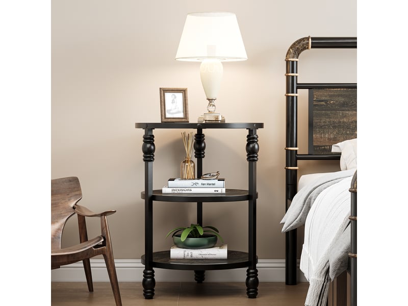  Table d'appoint ronde 3 niveaux, 3 étagères rangement, style industriel bois métal, cadre acier, salon chambre petits espaces PHO_0Y1MICU6 - Conforama D