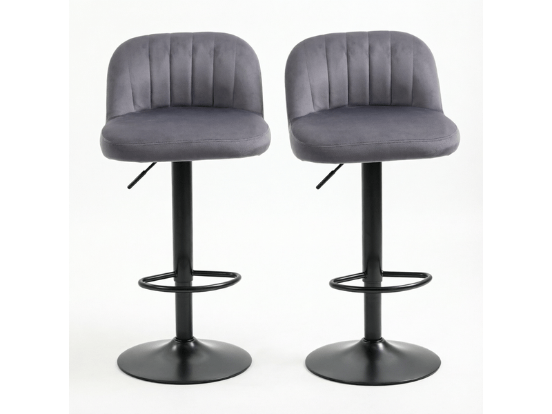  Tabouret de bar lot de 2 pivotant avec hauteur réglable, dossier et repose-pieds, en polyester gris et noir  - Conforama A