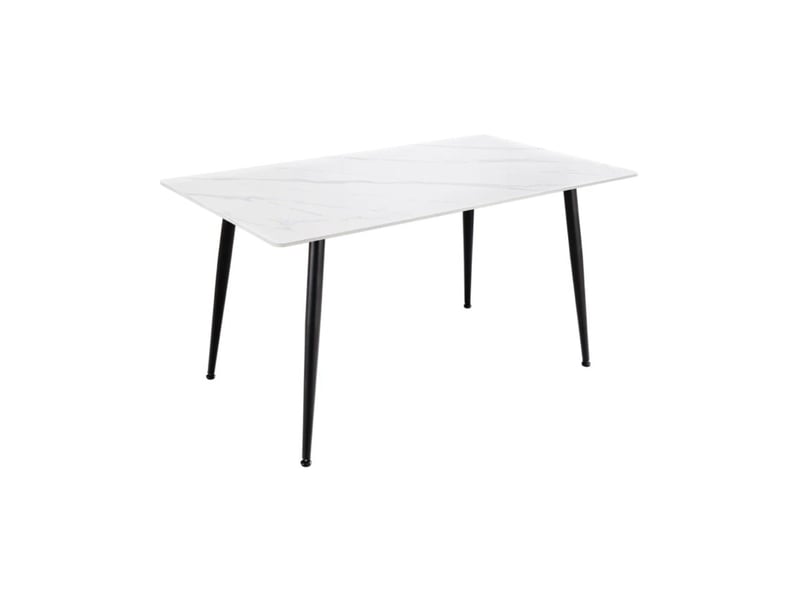  Table de salle à manger hexa 140 cm en céramique effet marbre blanc et métal noir – 6 places  - Conforama A