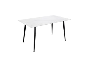 Table de salle à manger hexa 140 cm en céramique effet marbre blanc et métal noir – 6 places