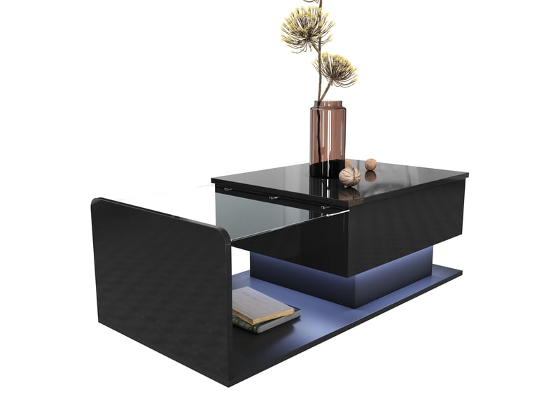  Table basse relevable avec rangement et led pour salon 100×50×3347,5 cm en panneaux de particules noir  - Conforama A
