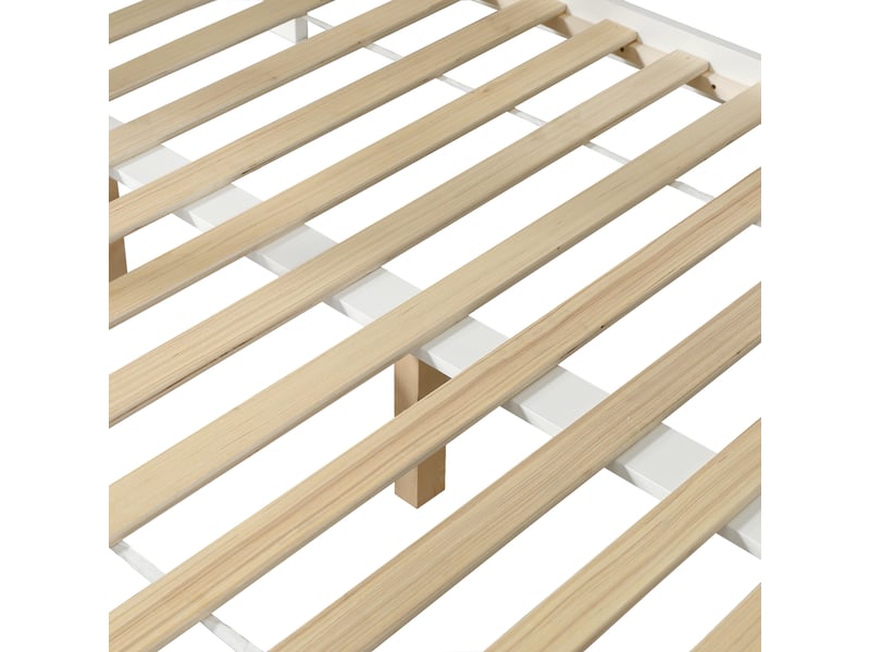  Lit superposé 90×200 cm et 140×200 cm, escalier de rangement, 3 tiroirs, bois blanc et naturel, sans matelas  - Conforama D