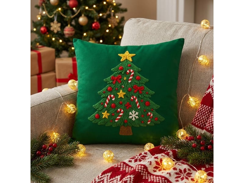  Housse de coussin de noël en polyester décoré 40x135 skifer - vert foncé  - Conforama B