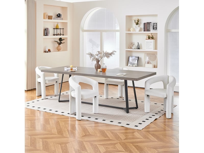  Lot de 4 chaises de salle à manger avec accoudoirs, mousse, velours couleur beige, design moderne  - Conforama B