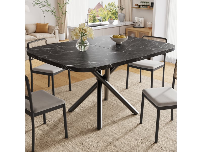  Table de cuisine extensible 115-155-195x115x75cm pour 4 à 8 personnes, piètement métallique en x robuste et hauteur des pieds réglable, noir evarich - Conforama E