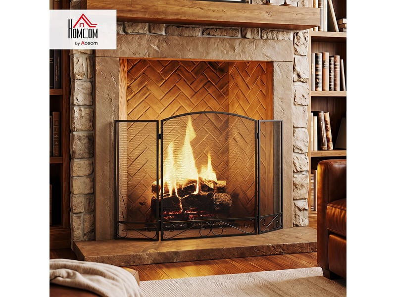  Pare feu cheminée pliable 3 panneaux métal 123 x 70 cm noir  - Conforama D