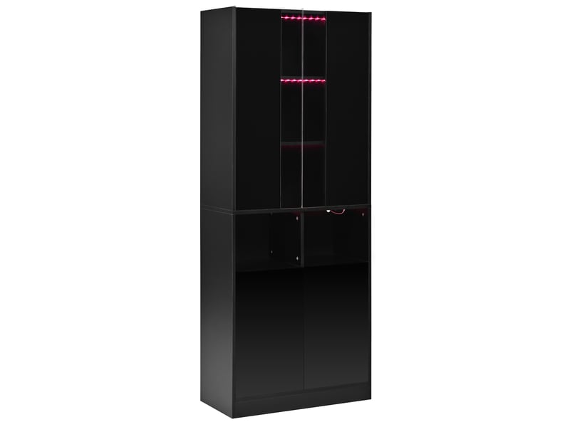  Armoire haute à 4 portes avec led pilotée par application - lpospi - 2 niches, mdf et panneaux de particules noir  - Conforama A