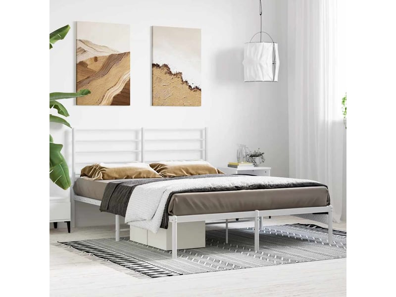  Lit double- lit adulte -  cadre de lit métal sans matelas et tête de lit blanc 120x200 cm  - Conforama C