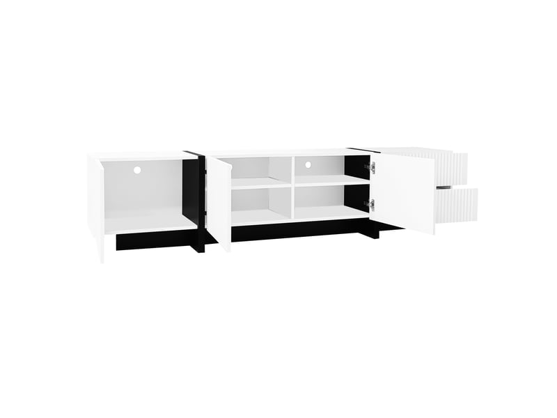  Meuble tv avec 3 portes et 2 tiroirs pour salon 190×35×45 cm en mdf et panneaux de particules noir et blanc  - Conforama D