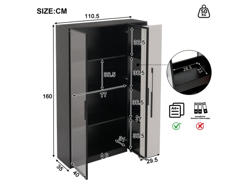 Buffet salle à manger vitrine complète 2 en 1 en mdf 110,5x35x160cm, étagère coulissante, éclairage led, verre sécurisé  - Conforama C