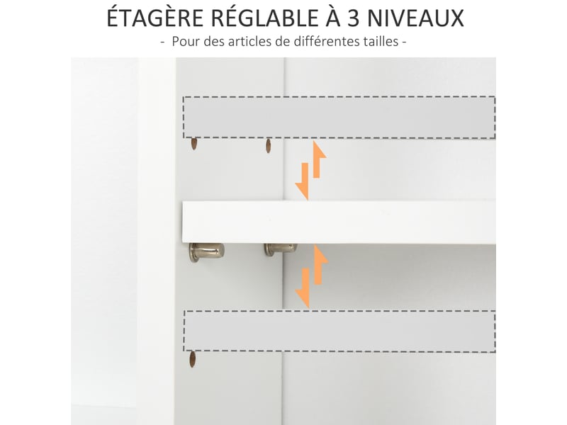  Armoire murale salle de bain blanche, 1 porte, 3 niches, étagère réglable, 53 x 14,5 x 50,5 cm  - Conforama R