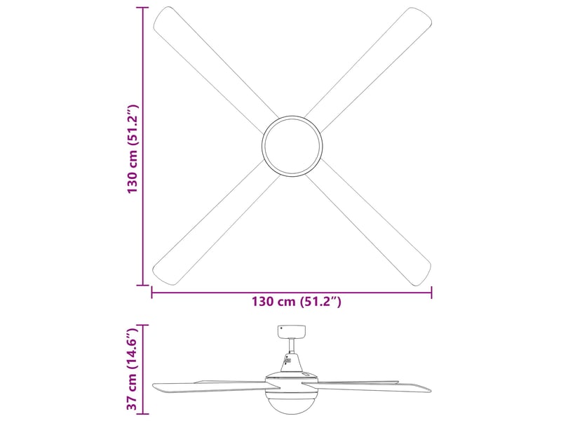  Vidaxl ventilateur de plafond avec lumière et télécommande ø 130 cm  - Conforama C