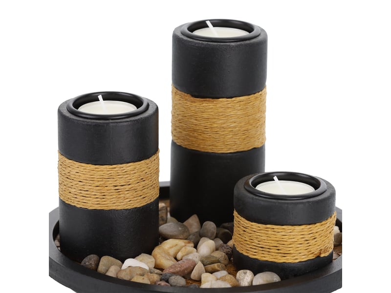  Porte-bougies décoratif avec plateau rond idéal ambiance cosy 40 x 40 x 5 cm en métal noir 13_0014680  - Conforama C