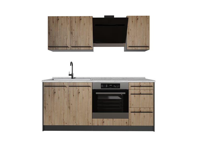 Vicco cuisine, chêne artisananthracite, 180cm plan de travail marbre - Conforama A