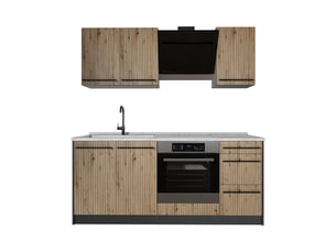 Vicco cuisine, chêne artisananthracite, 180cm plan de travail marbre