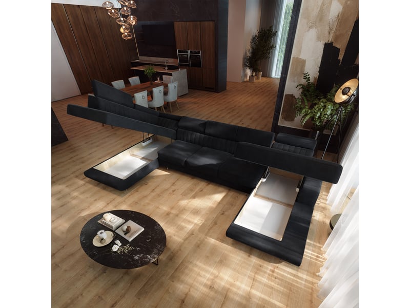 Canapé d'angle gaian, velours noir - Conforama C
