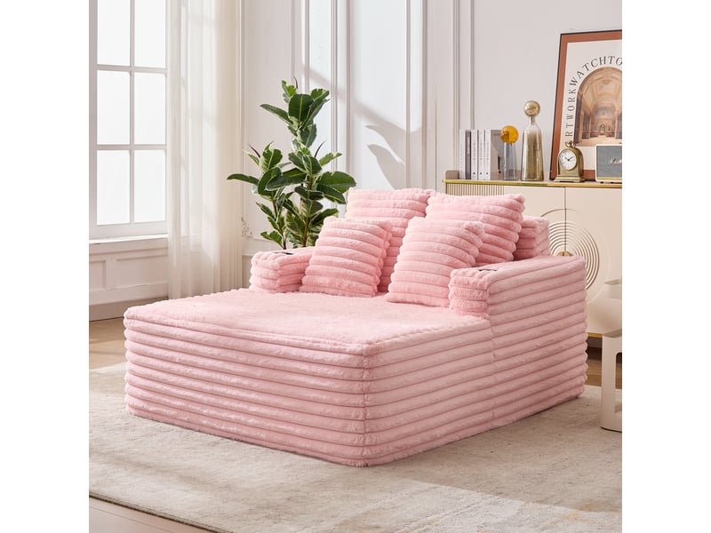 Chaise longue convertible marron 2 places en fausse fourrure, fauteuil nuage avec porte-gobelets - Conforama E