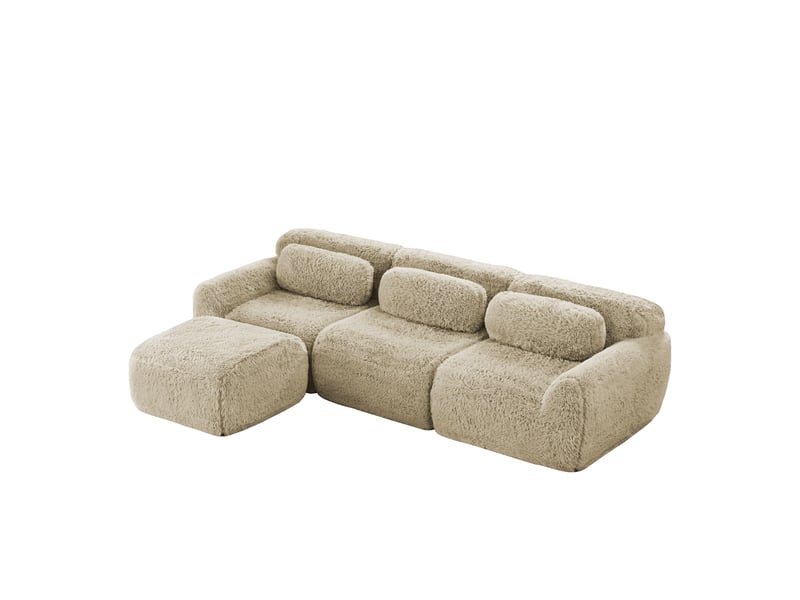  Canapé modulable en l 3 places kaki clair - canapé profond sans cadre en peluche - aucun assemblage  - Conforama A