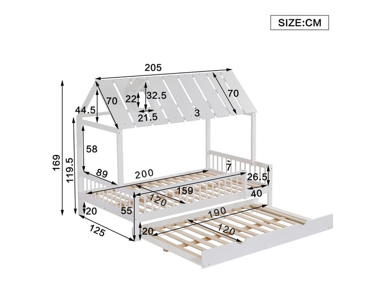 Lit maison enfant avec lit gigogne blanc 120 x 200 cm - Conforama D