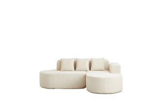 Canapé d’angle en velours côtelé beige 4 places, canapé avec méridienne incurvée de 220 cm pour salon moderne