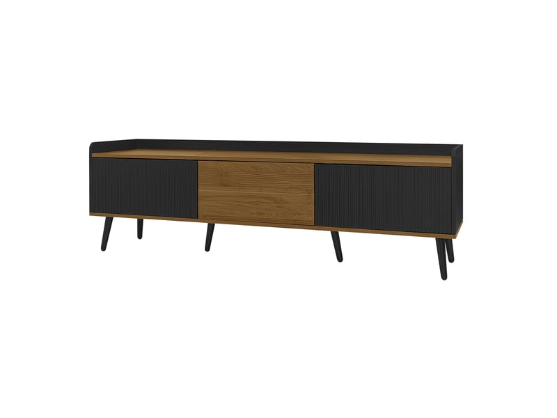  Meuble tv 160 cm noir et bois 3 portes avec bordure surélevée  - Conforama A