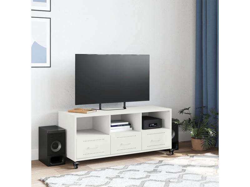  Meuble tv - banc tv - meuble de rangement blanc 100,5x39x43,5 cm acier  - Conforama C