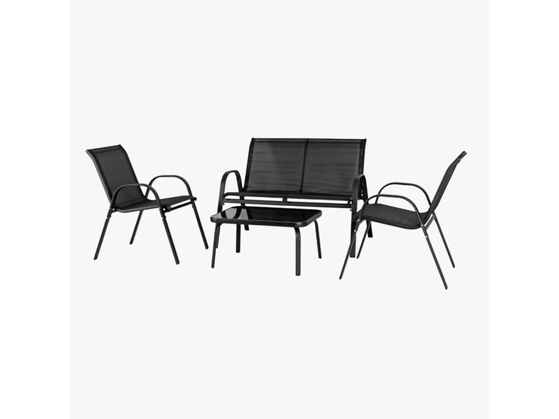  Ensemble de mobilier de jardin 4 places avec table en verre noir  - Conforama A