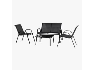 Ensemble de mobilier de jardin 4 places avec table en verre noir