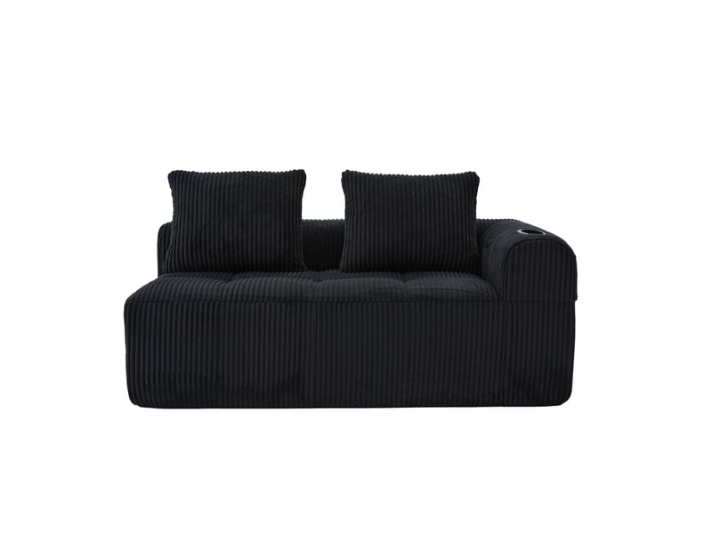  Canapé 2 places en velours côtelé noir avec porte-gobelets intégrés et poches latérales 158 cm  - Conforama A