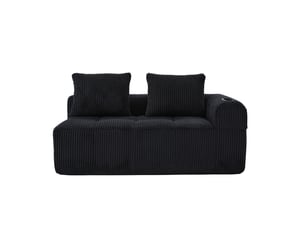 Canapé 2 places en velours côtelé noir avec porte-gobelets intégrés et poches latérales 158 cm