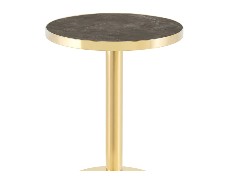 Console ronde moderne avec plateau effet marbre, bord doré en acier inoxydable et base stable pour salon  - Conforama A