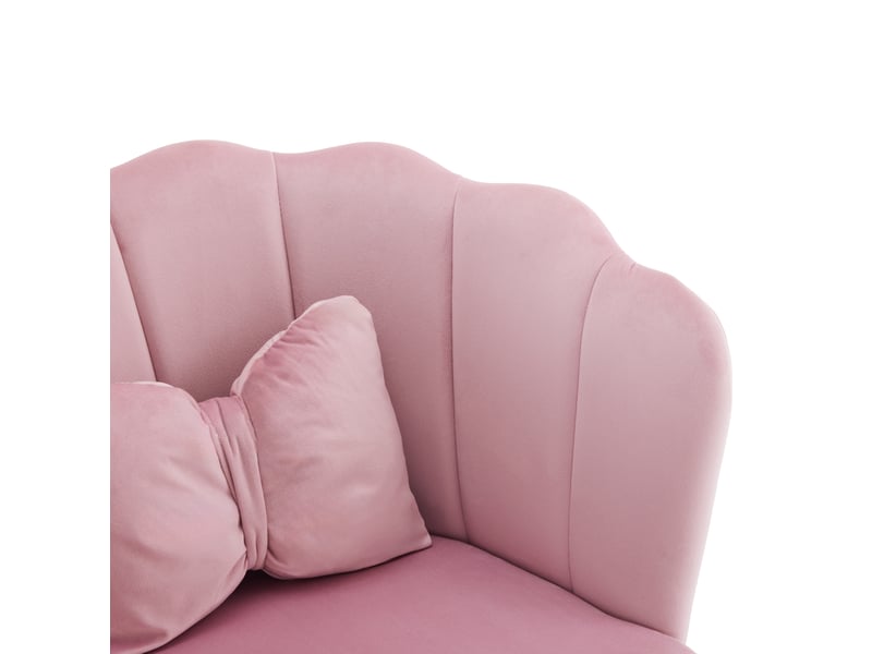  Fauteuil de salon 63x58x77 cm rose en velours, dossier pétales, pieds métal doré et coussin papillon  - Conforama E