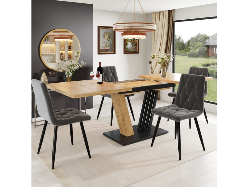  Table à manger extensible 120(160) x 80 cm avec 4 chaises grises evryae  - Conforama B