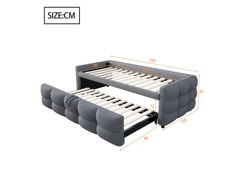 Canapé-lit multifonction velours gris teddy 90x180 cm avec sommier, convertible en lit double ou simple - sans matelas - Conforama C