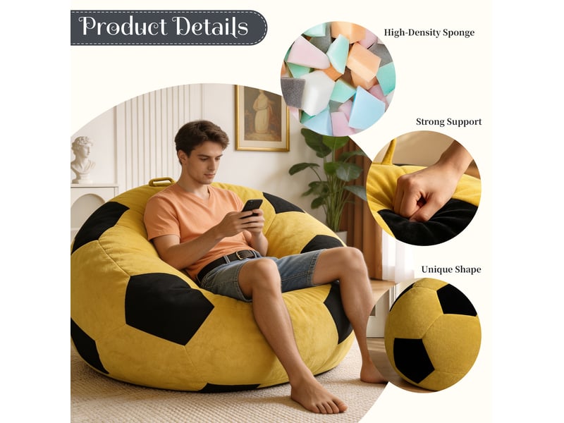  Fauteuil poire tcqpz ballon de football grand format 130 x 60 cm flanelle jaune et noir  - Conforama E